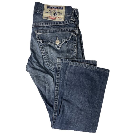 True Religion World Tour Straight Mens 28x26 Dark Blue Denim Jeans Lonestar - Picture 1 of 8